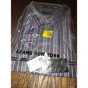 New Medium Adams New York Red White Blue Long Sleeve Dress Shirt with Collar NWT